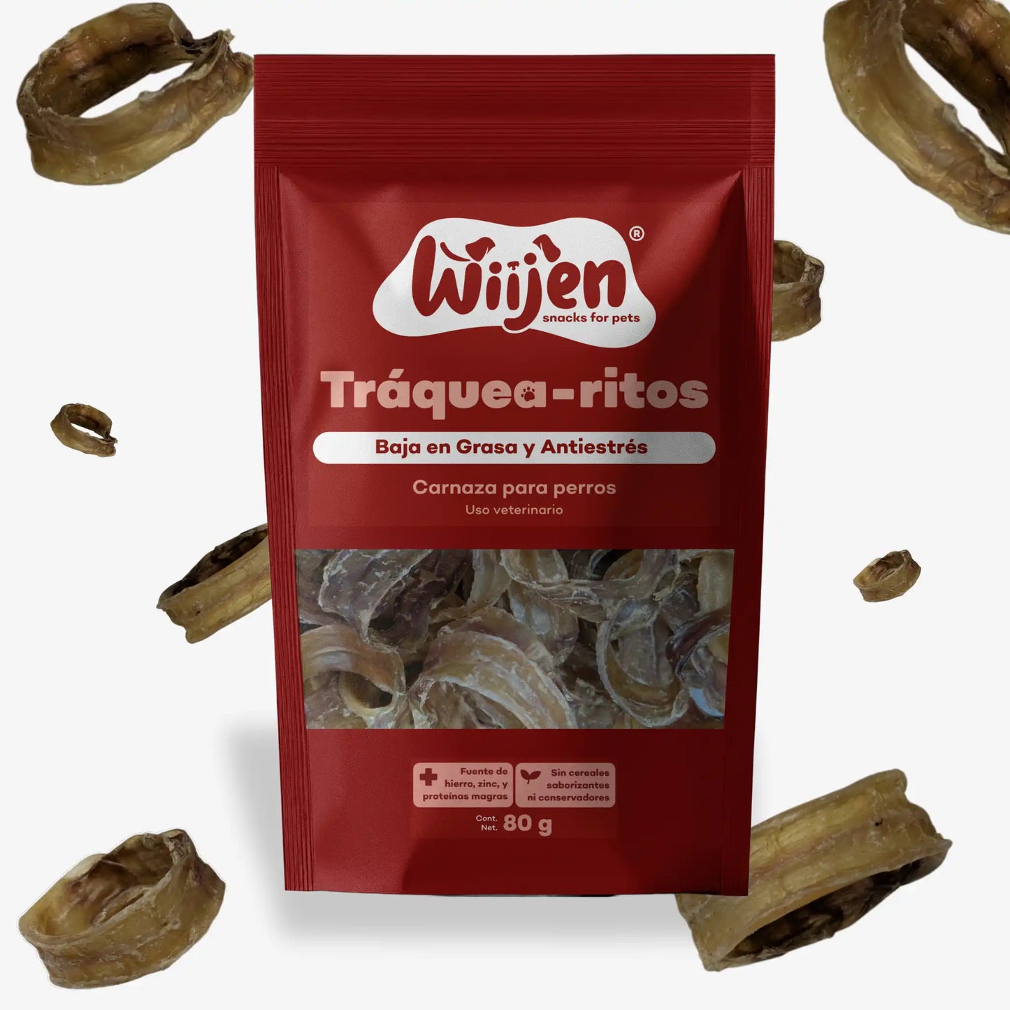 Empaque con aros de tráquea como carnaza para perros