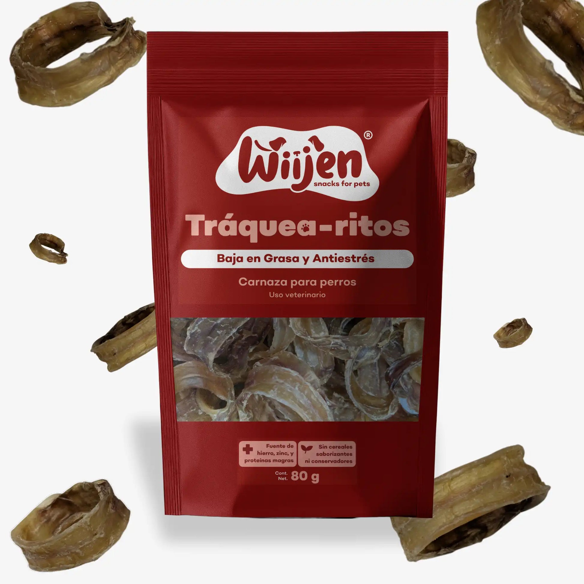 Empaque con aros de tráquea como carnaza para perros