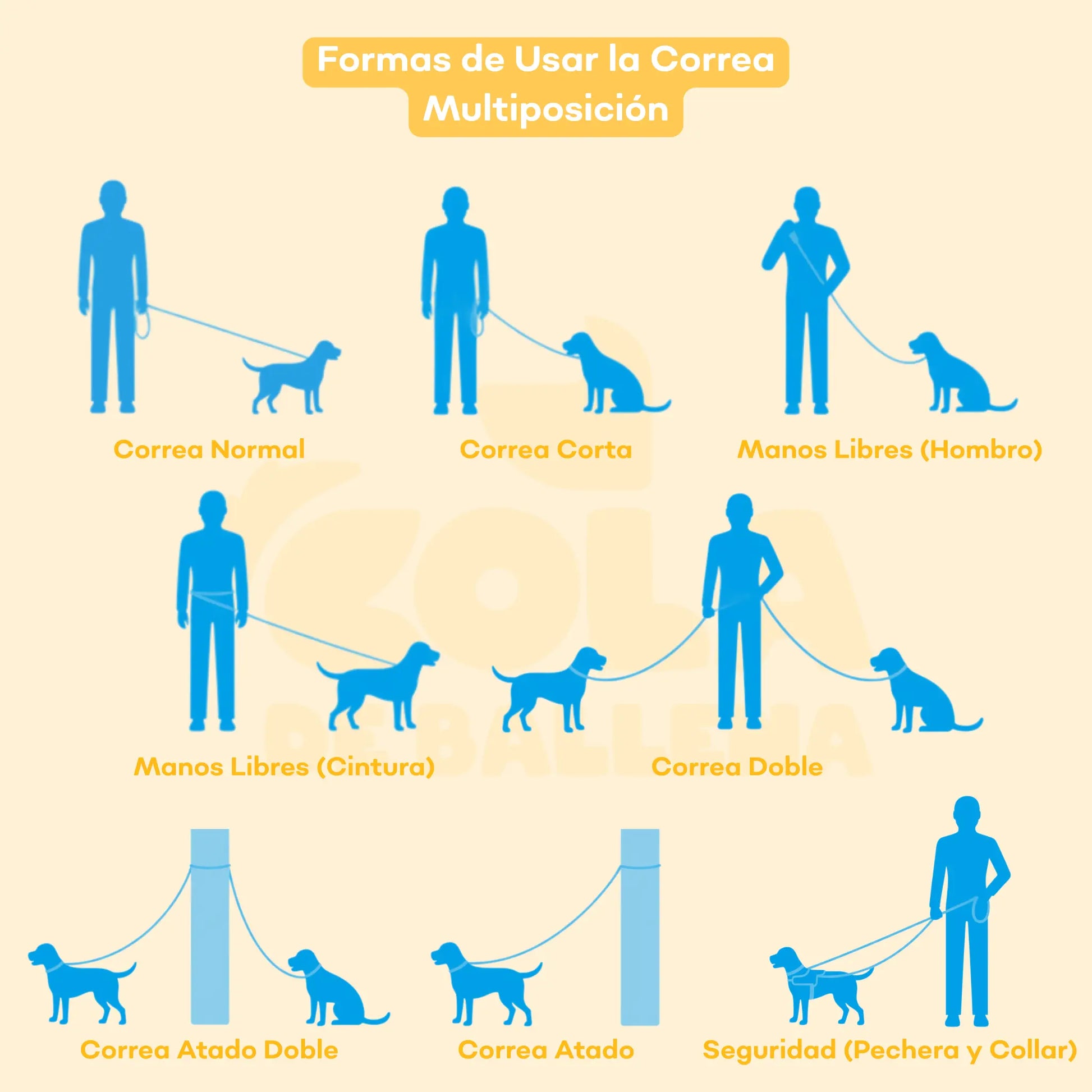Usos posibles de la correa multiposición para perros de PVC impermeable tipo biotano