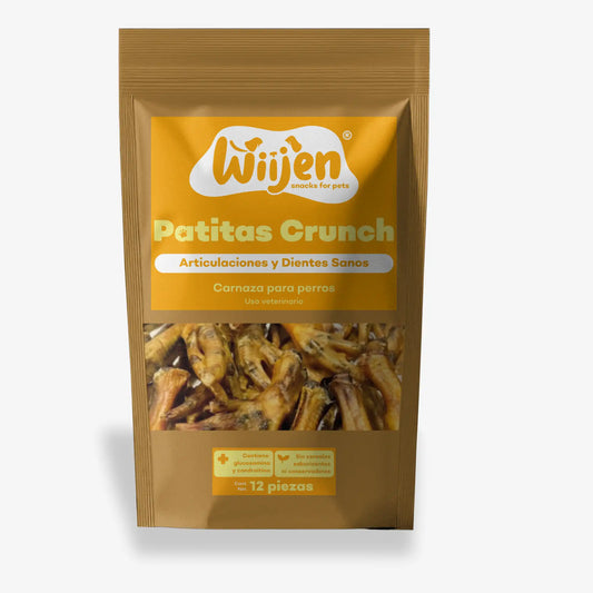 Empaque de patitas de pollo deshidratas como carnaza natural para perros y gatos