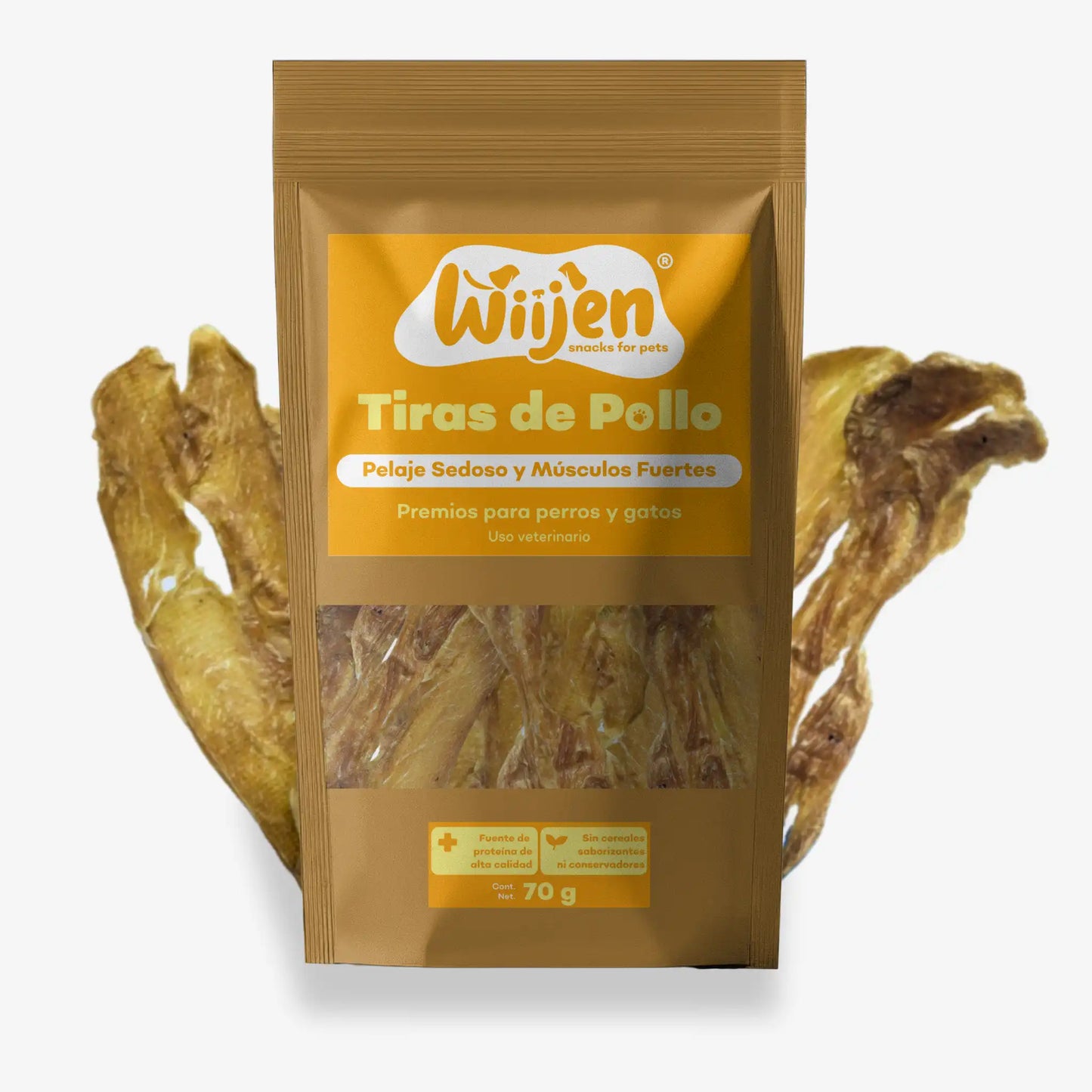 Empaque de pechuga de pollo natural deshidratado como premio o snack para perros y gatos